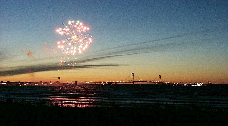 Fireworks and Mackinac Bridge