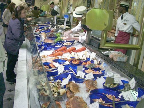 Seafood counter in Harrods department store.