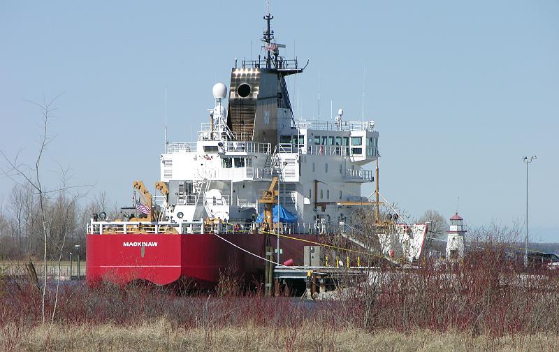 Coast Guard Cutter Mackinaw at dock in the Cheboygan River