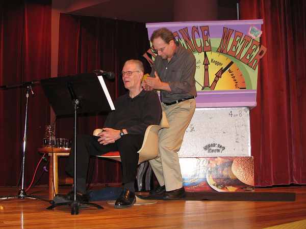 Jim Packard and Michael Feldman on Whad'ya Know  stage.