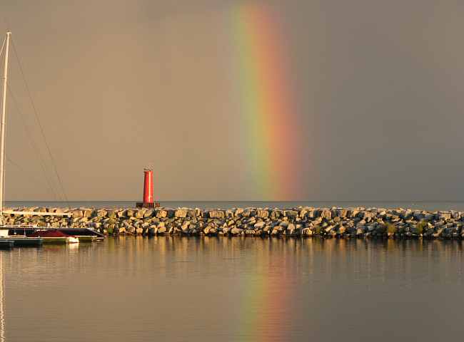 Breakwater lighthouse and rainbow - Sheboygan, Wisconsin