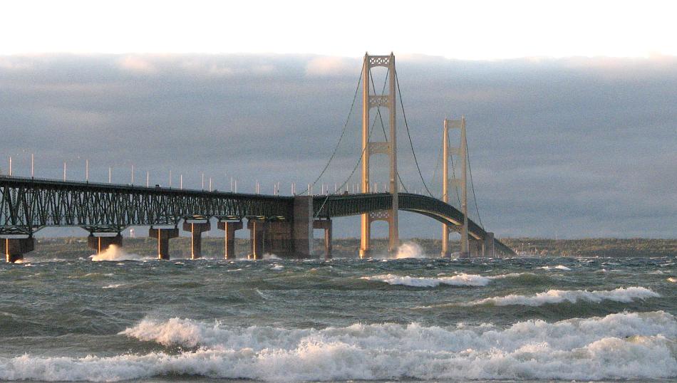 waves and the Mackinac Bridge