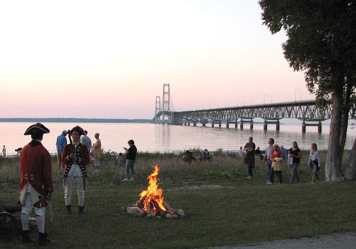 Mackinaw Bridge and bonfire