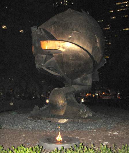 The Sphere and eternal flame 9/11 memorial in Battery Park