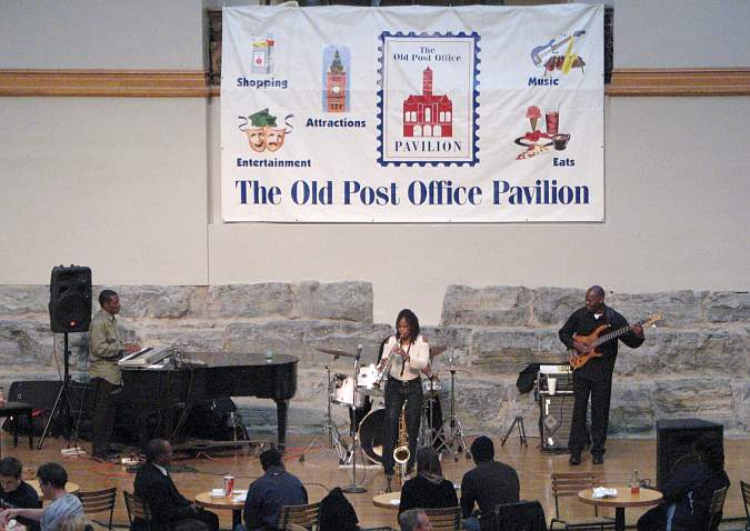 Jazz band playing at the Old Post Office Pavilion food court