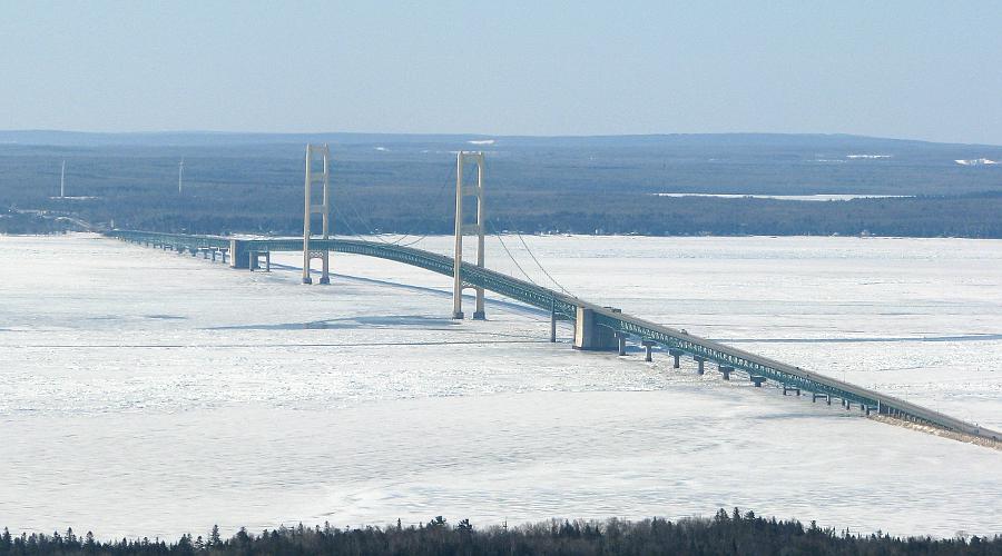 Mackinac Bridge in winter