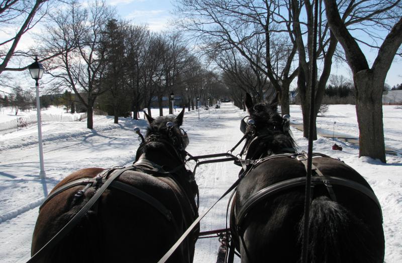 Passing the Grand Hotel in a horse drawn taxi.