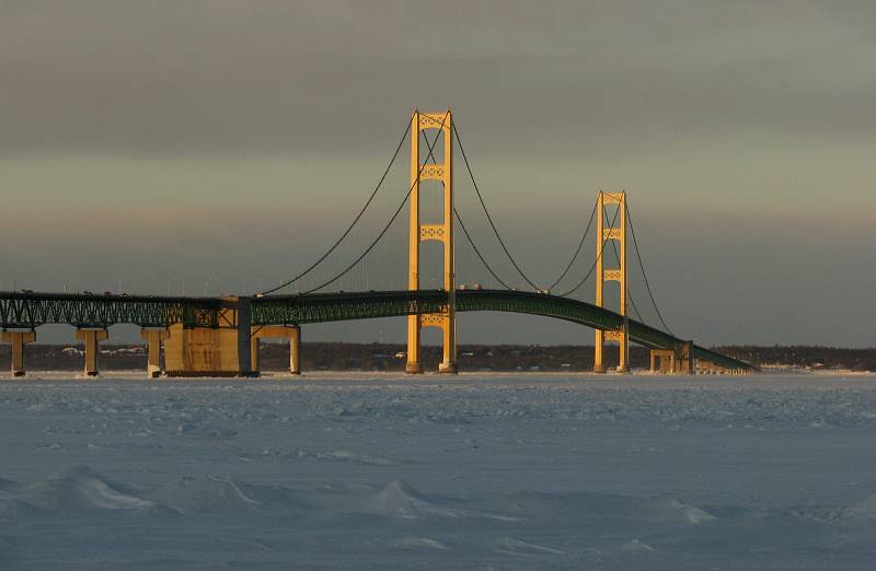 Mackinac Bridge in winter