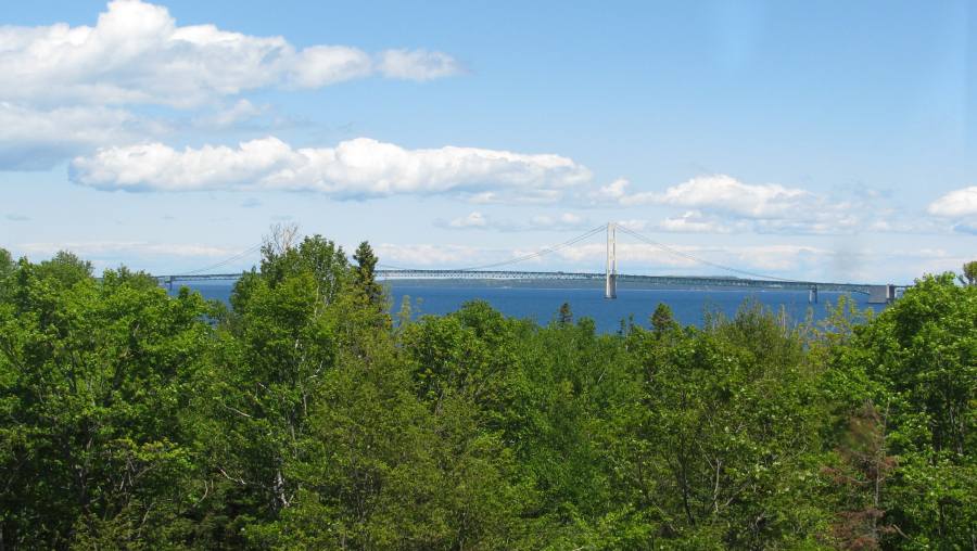 Mackinac Bridge and Mackinac Island from McGulpin Point