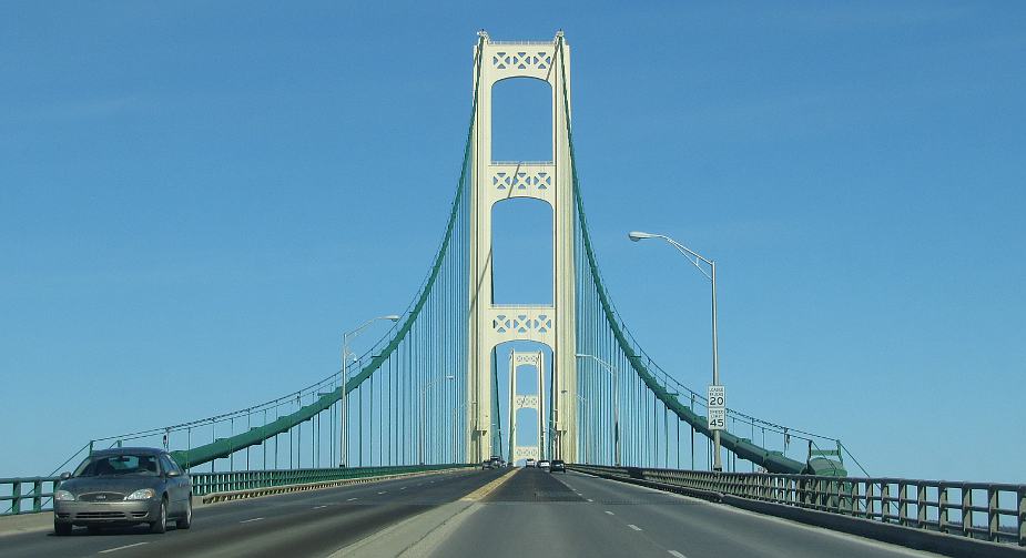 Mackinac Bridge roadway and towers