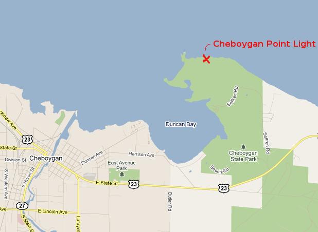 Cheboygan Point Light Map - Cheboygan, Michigan