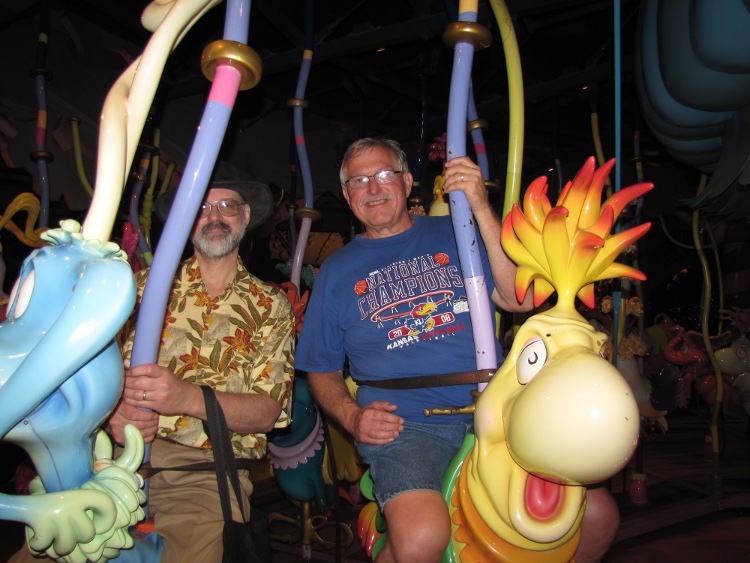 William Lipp and Keith Stokes riding the Caro-Seuss-el