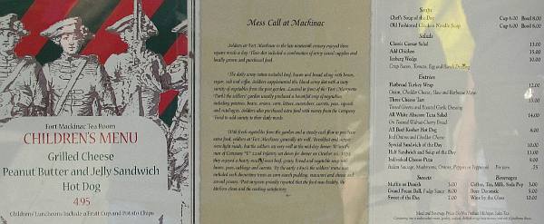 Fort Mackinac Tea Room Menu