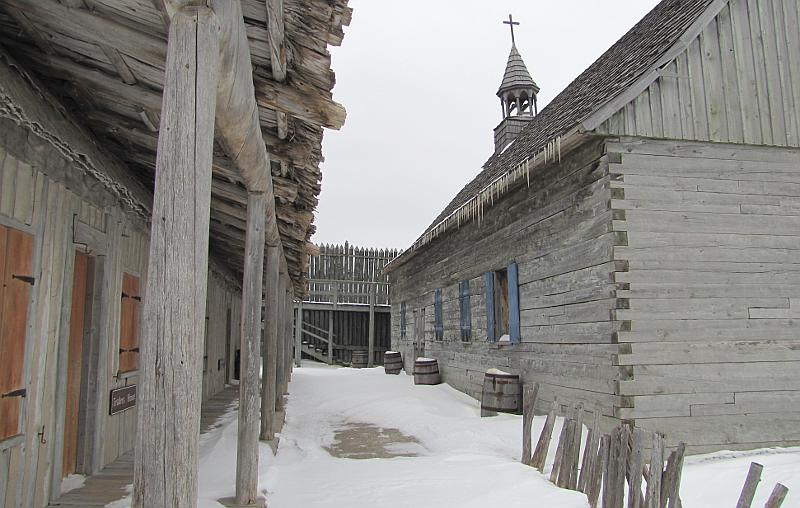 Colonial Fort Michilimackinac in winter