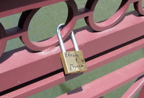 Love padlocks on the Michigan Avenue Bridge in Chicago
