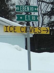 Eben Ice Caves sign