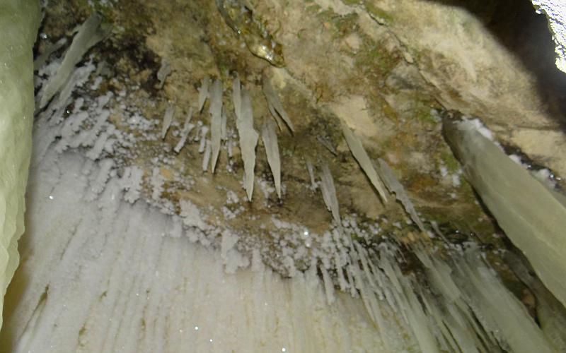 Eben Ice Cave stalactites