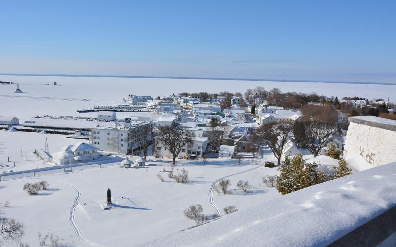 Downtown Mackinac Island in winter