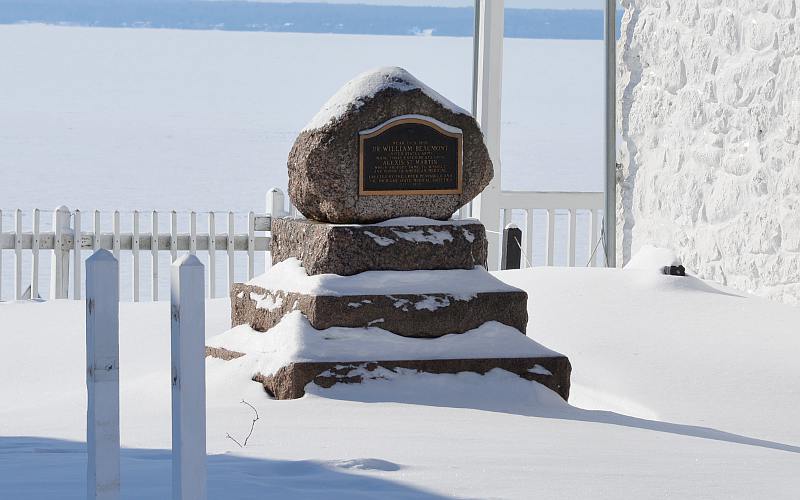 Dr. WIlliam Beaumont memorial in snow