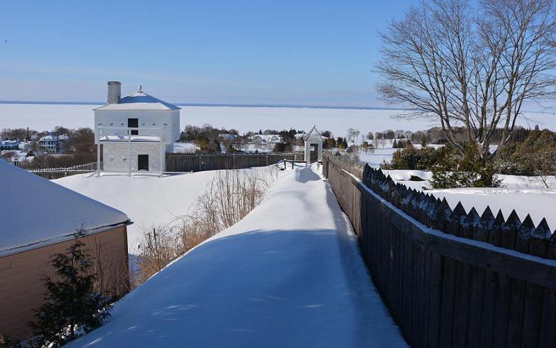 Fort Mackinac west blockhouse and snow drifts