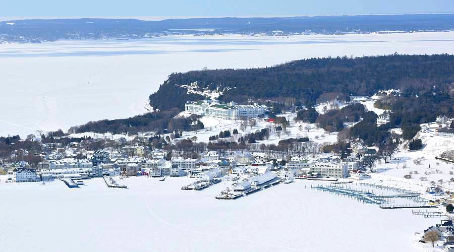 Mackinac Island Harbor in winter