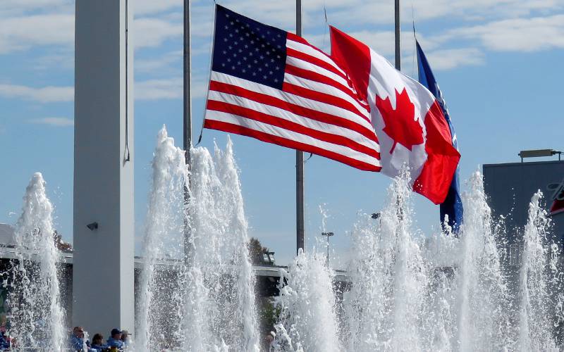 American flag and Canadian flag at Kauffman Stadium