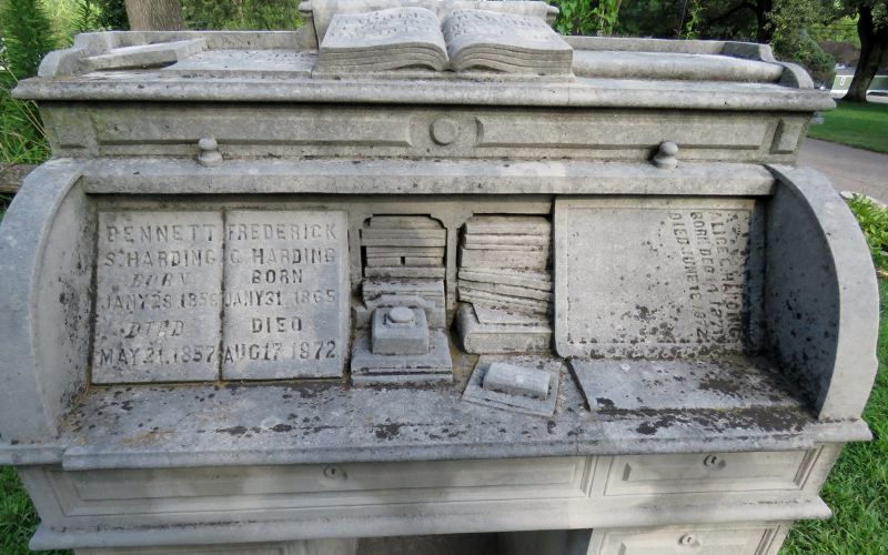 Nehemiah S. Harding roll top desk headstone