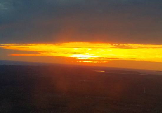 Lake Michigan sunset from the air near Traverse City