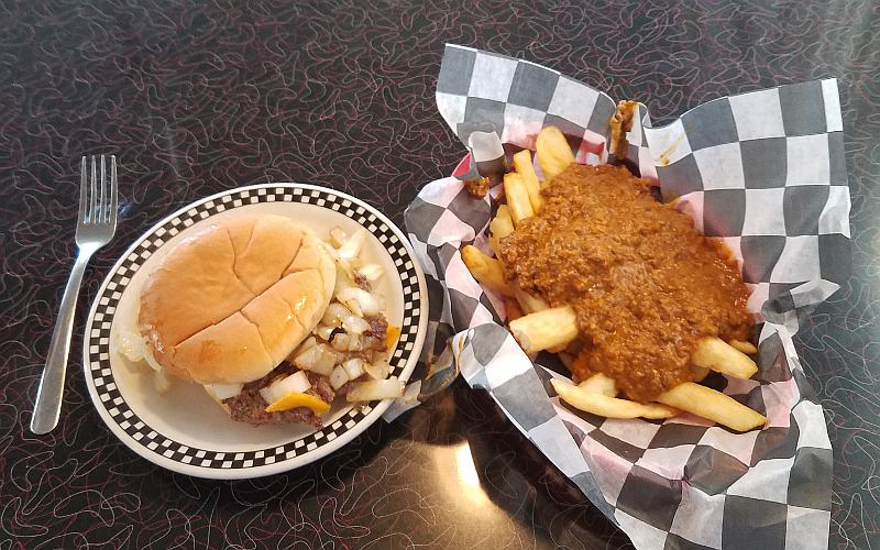Cheeseburger and chili fries at Don's Drive-In