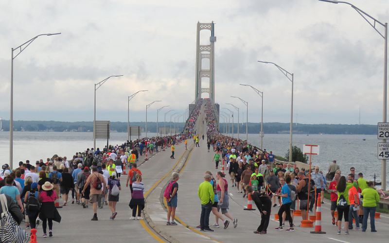 Thouseand of walkers crossing the Mackinac Bridge in 2018