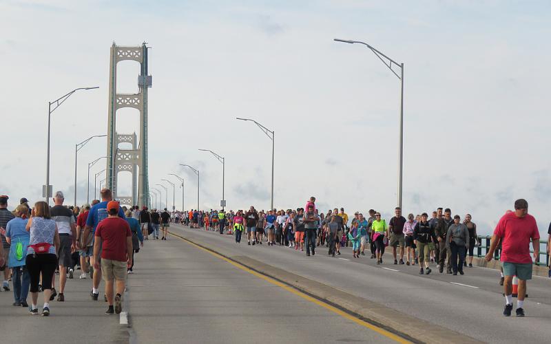 Walkers packed on the Mackinac Bridge