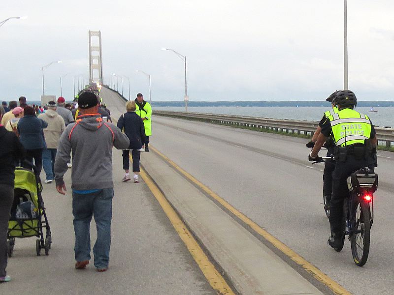 State police on bicycles during the 2017 Mackinac Bridge Walk