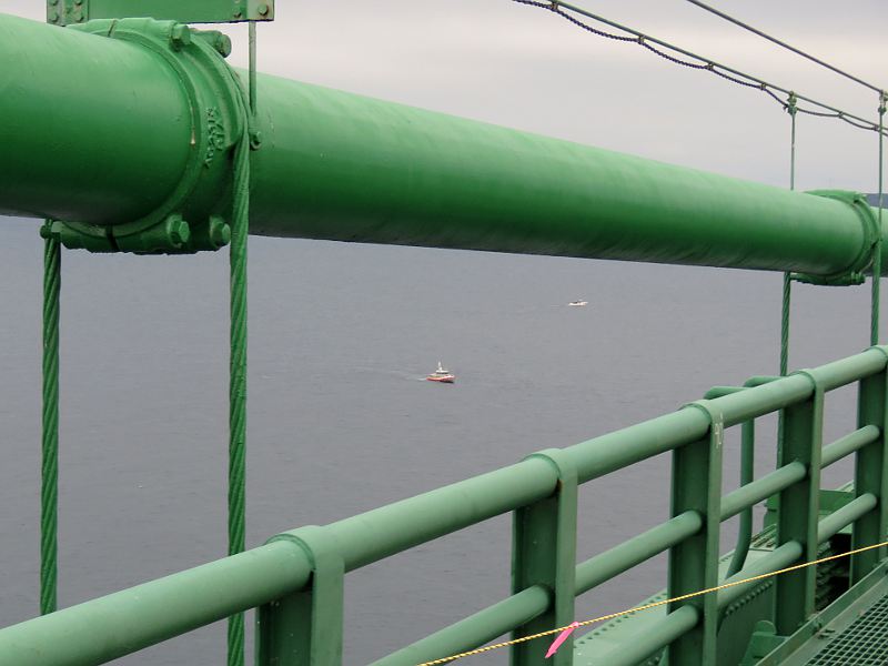 Mackinac Bridge main cable and bridge walk security boats