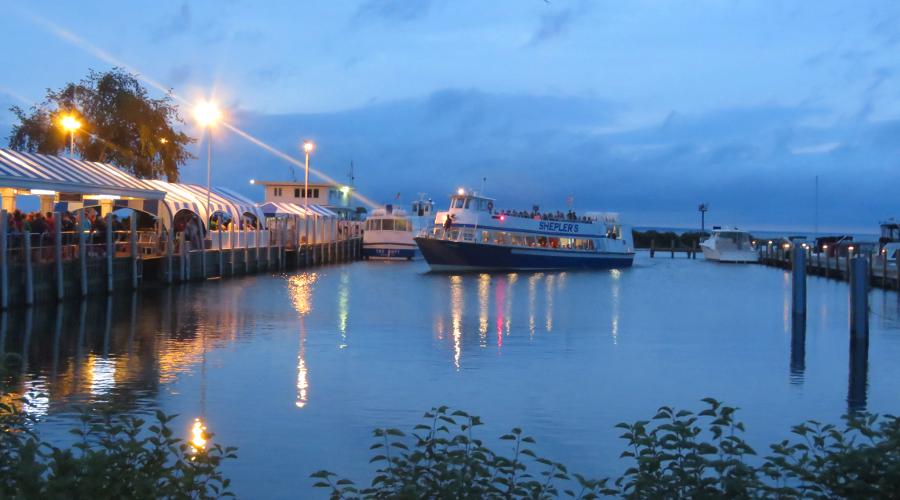 Shepler's ferry in Mackinaw City marina harbor