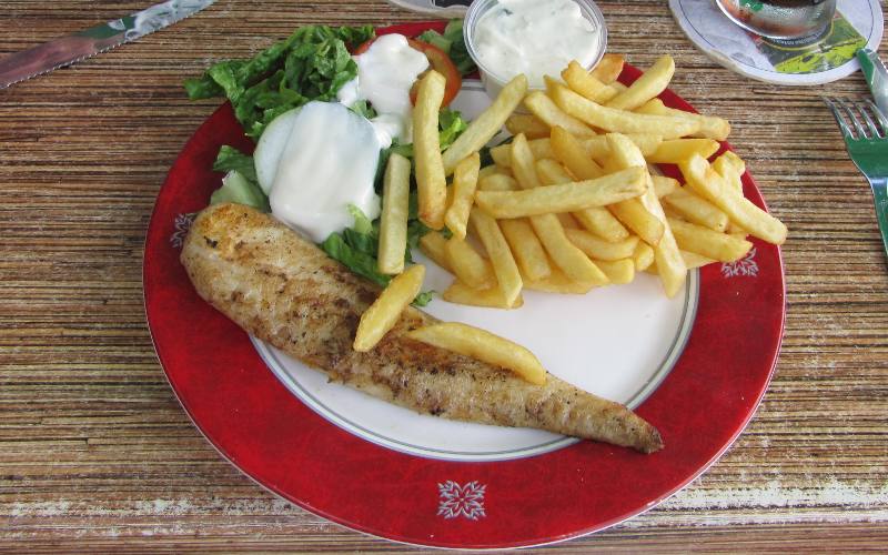 Grouper and French fries at the Paddock in Aruba