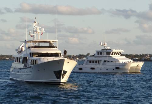 Nassau harbor anchored boats