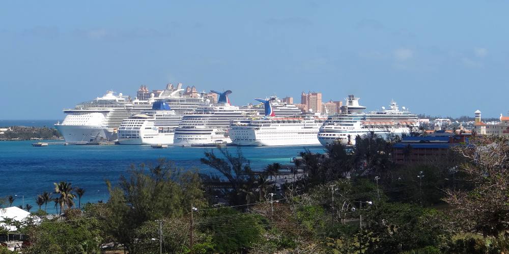 Five cruise ships - Nassau Harbor, Bahamas