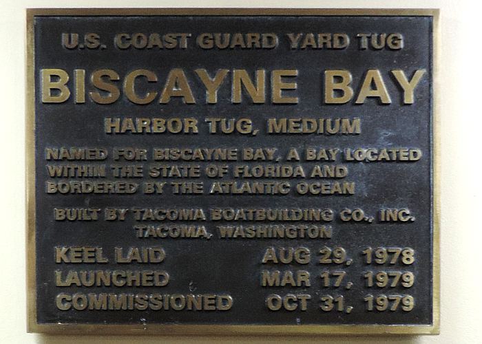 Commissioning Plaque of the tub Biscayne Bay
