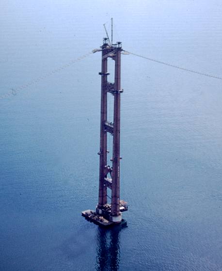 Mackinac Bridge tower construction