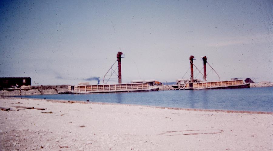 Mackinac Bridge construction barges