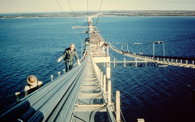 Mackinac Bridge catwalk and cable