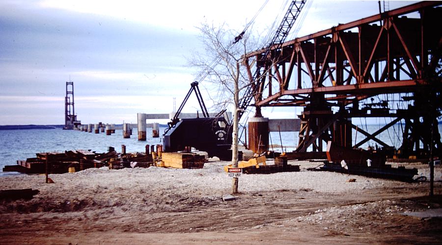 Crane at work on the Mackinac Bridge
