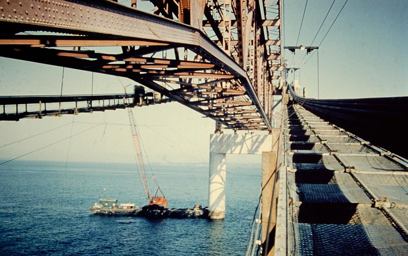 Looking up at Mackinac Bridge superstructure