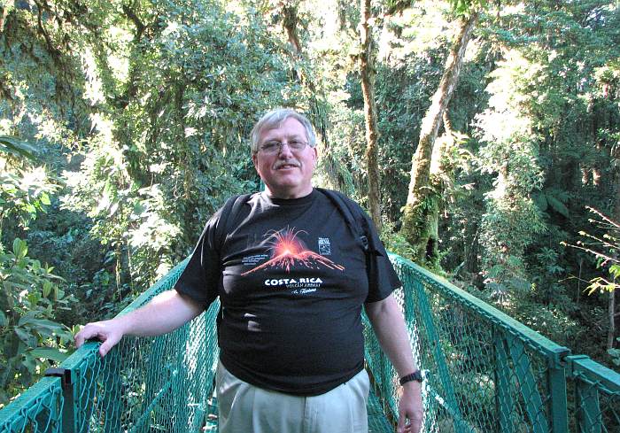 Keith Stokes in the cloud forest Canopy at Selvatura Park.