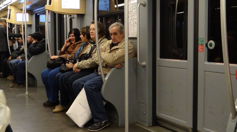Linda Stokes on Milan, Itlay metro (subway) car