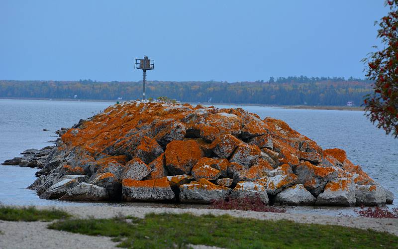 Mackinac Island west breakwater in the fall