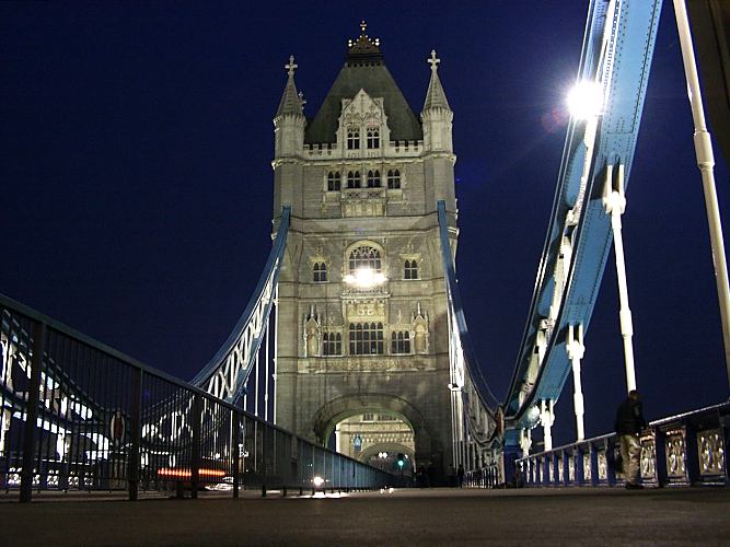 On the Tower Bridge at night