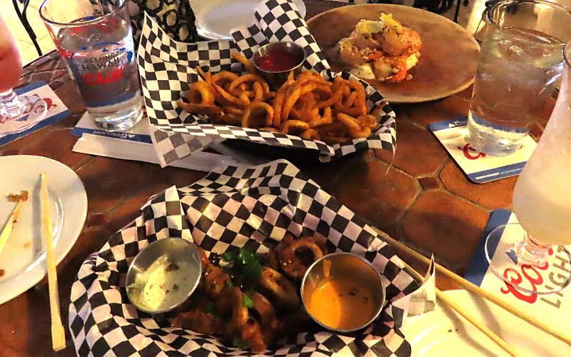 Calamari, curly fires, garlic shrimp at Genius Lounge