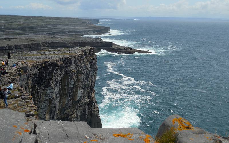 Waves striking the Dun Aengus cliffs