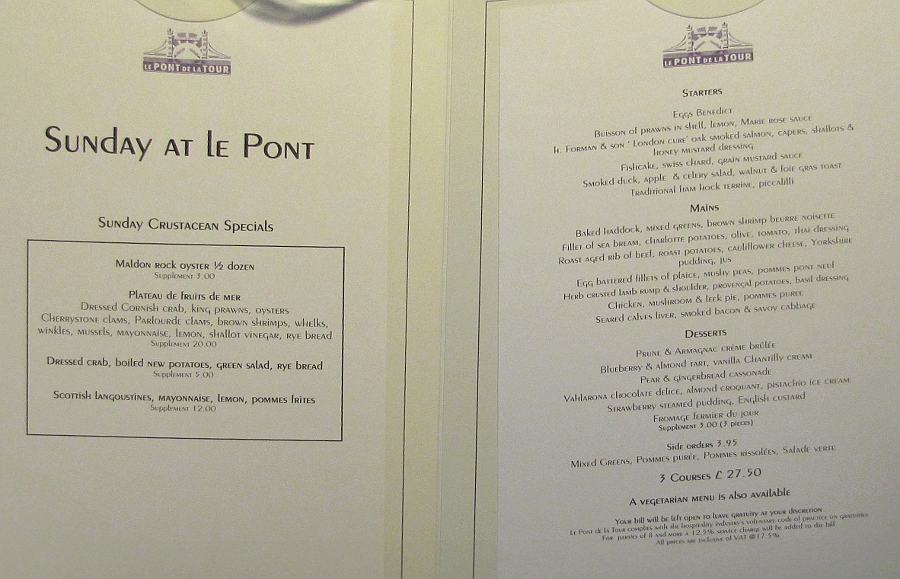 Le Pont de la Tour menu